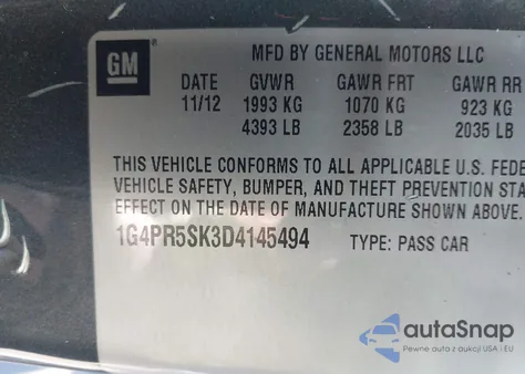 2013 Buick Verano Convenience Group из США, поврежденный, VIN 1G4PR5SK3D4145494